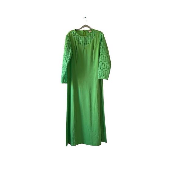 No Brand Dresses & Skirts - Lime Green Vintage‎ 1970s Long Dress with lace sleeves maxi size xl